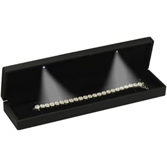 Black LED Jewelry Gift Box for Bracelet Necklace with Two Lights for Men Women - Picture 1 of 1